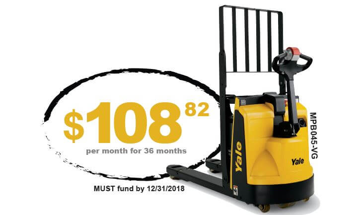 Yale Walkie Pallet Truck, 2018 Year - End Lease Special MPB045-VG Yale Walkie Pallet Trucks, Yale Equipment, Yale Forklifts