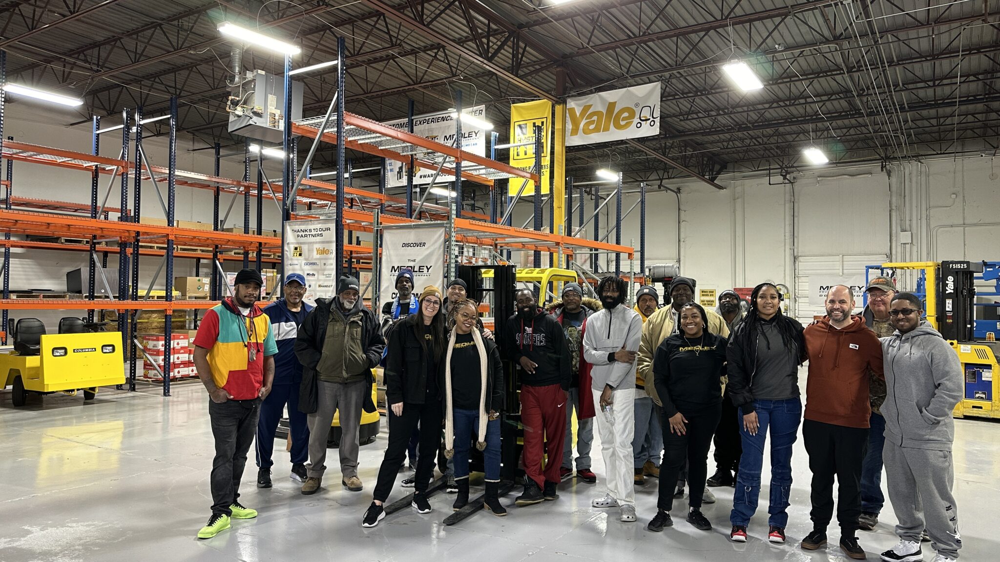 Great group of Forklift Operator Familiarization School Students and volunteers inside Medley's newly redesigned Customer Experience and Training Center
