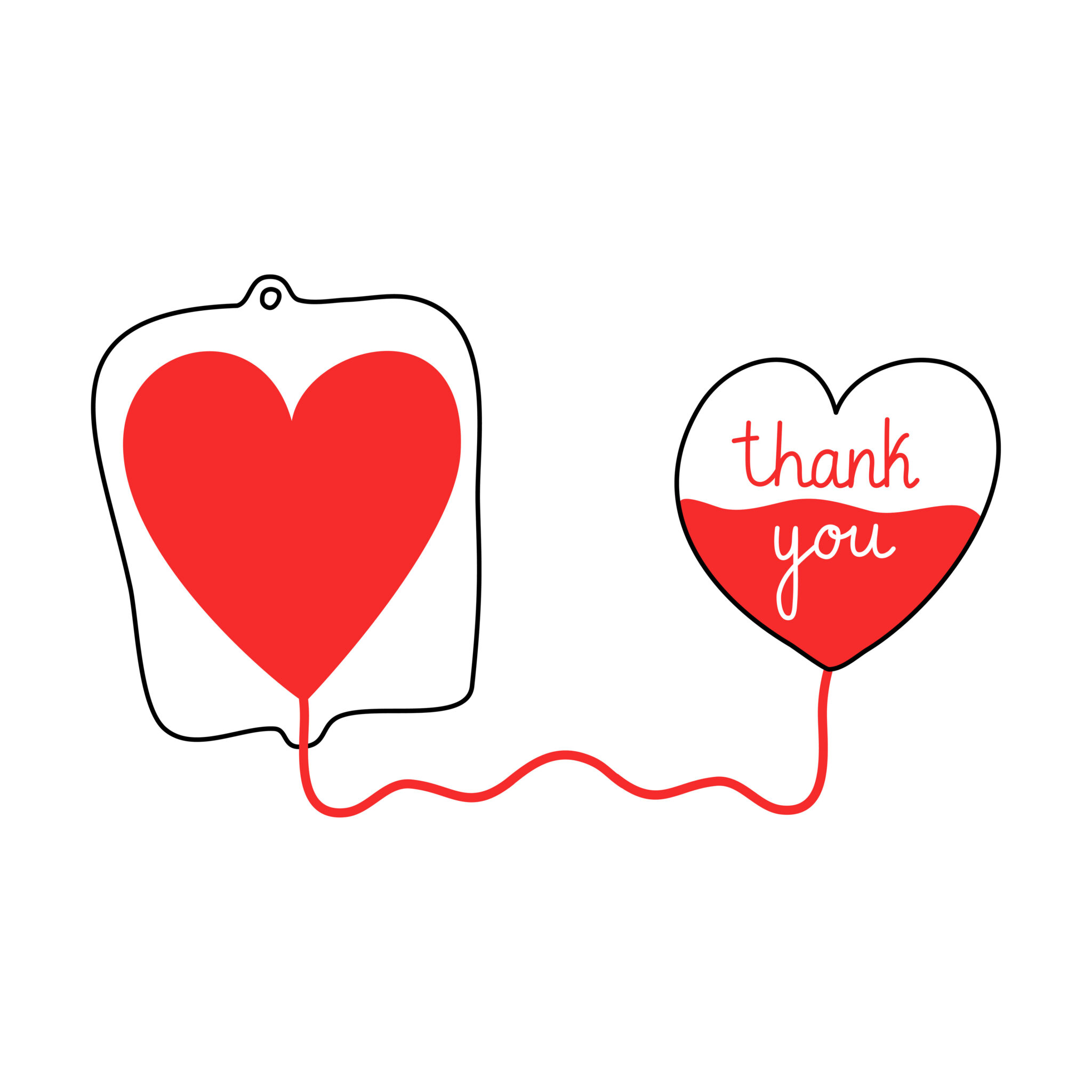 Donating blood through special bag and lettering thank you over white background vector illustration. Donors and blood giving concept